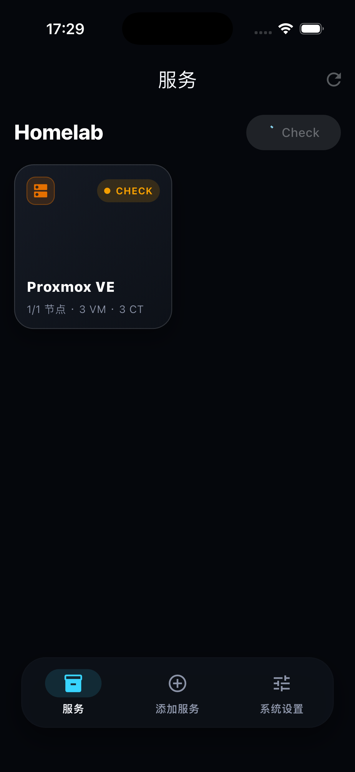 Chinese services screen showing Proxmox VE check status